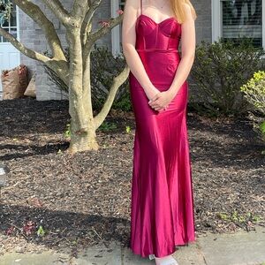 Burgundy floor length prom dress
